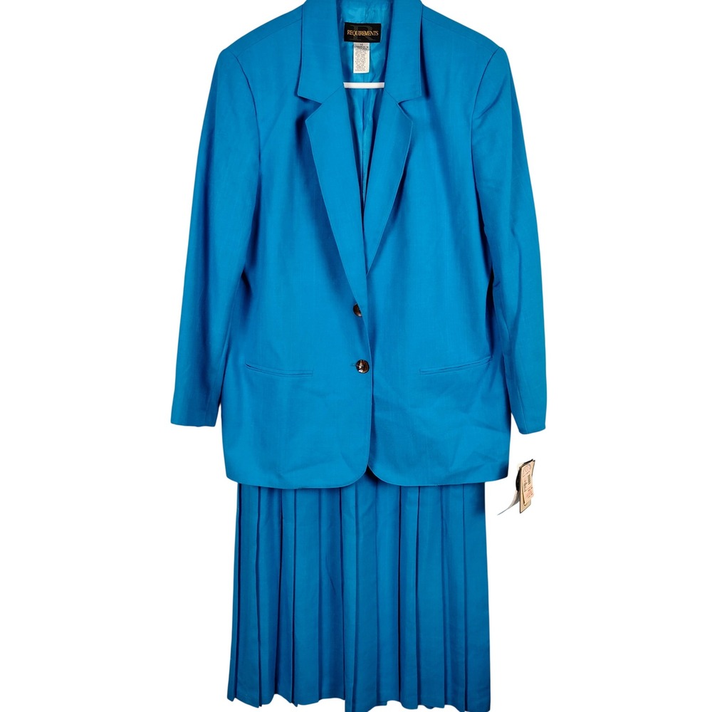 NWT Requirements Womens SZ 14 Turquoise Blue Skirt Suit Set Pleated Vintage 90s